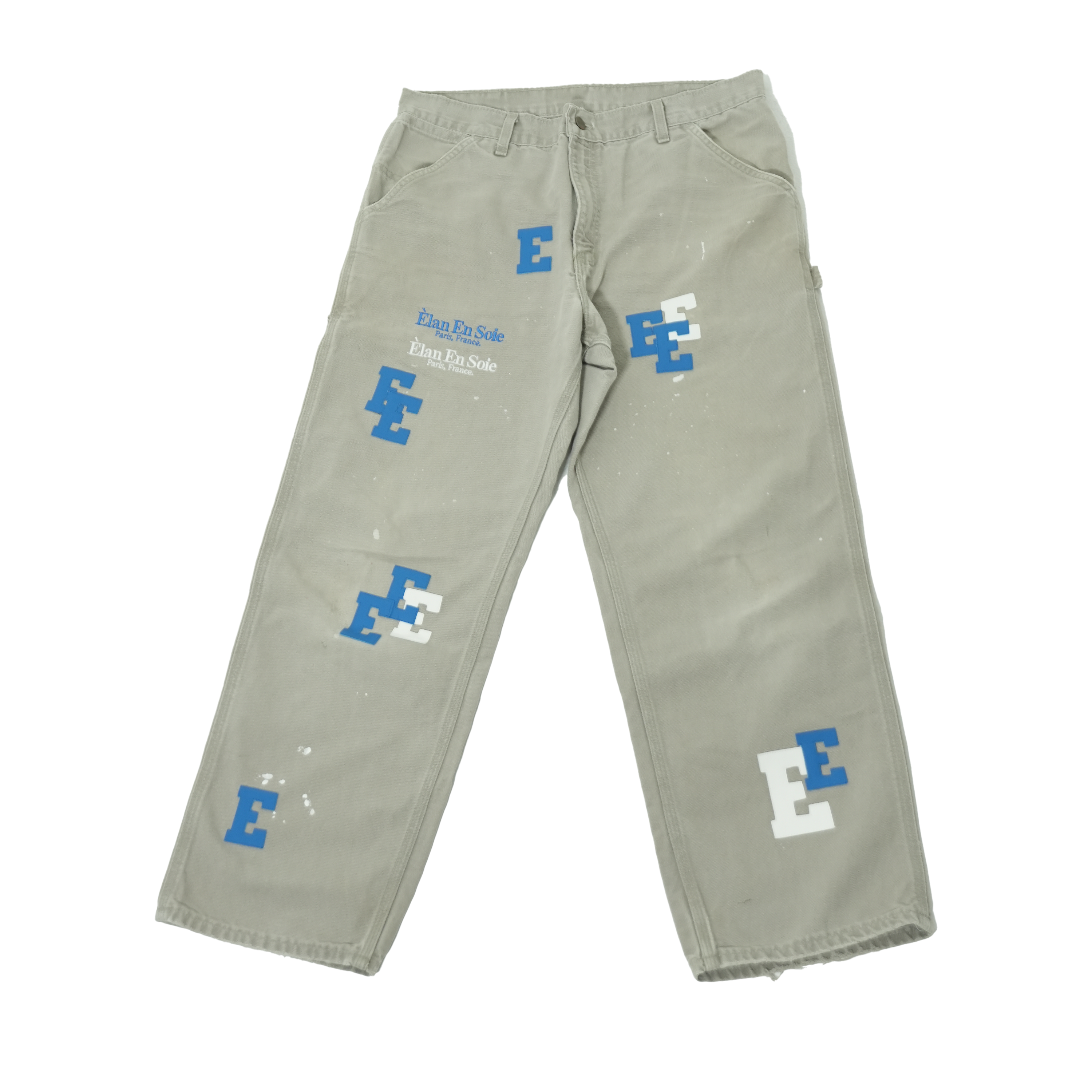 Blue & White Leather Letters Grey Jeans 36 x 32