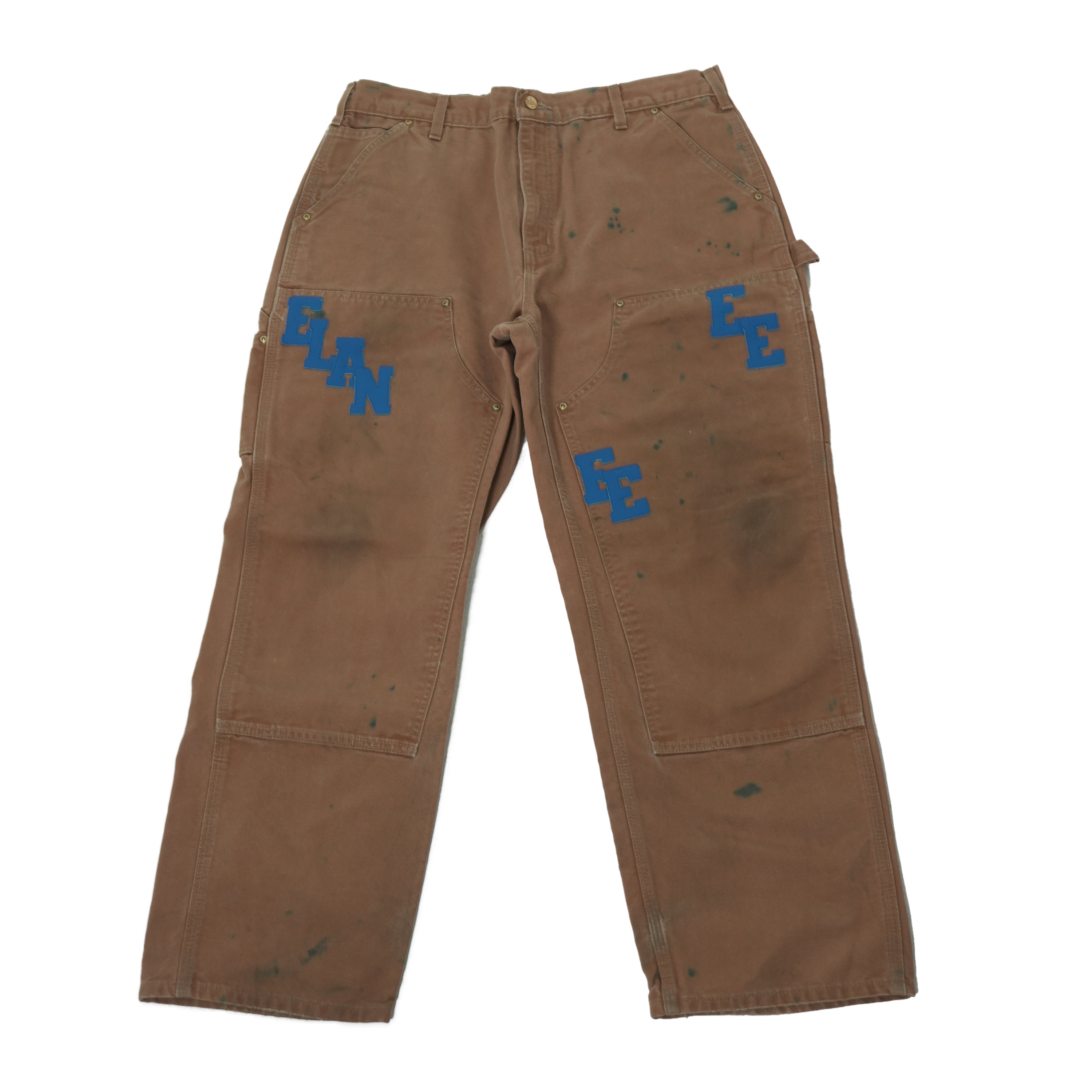 Blue Letter Leather Distressed Dark Khaki Jeans 36 x 30