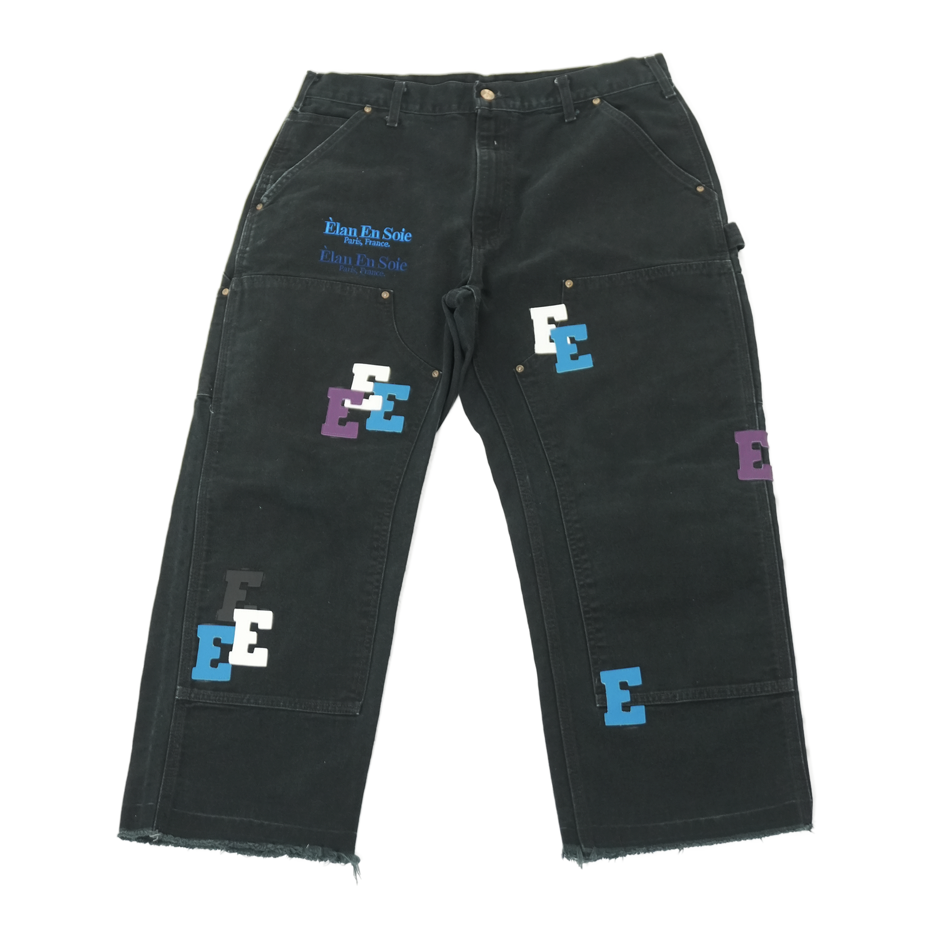 Blue Purple White Leather Letters Black Jeans 34 x 30