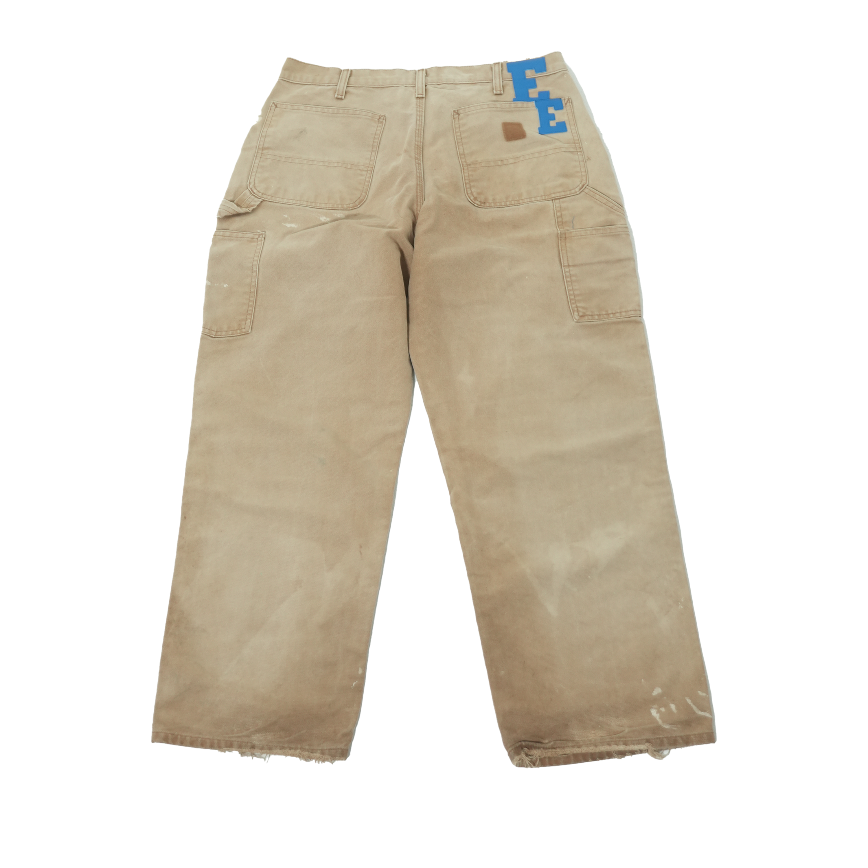 Blue Leather Letters Khaki Distressed Jeans 34 x 30