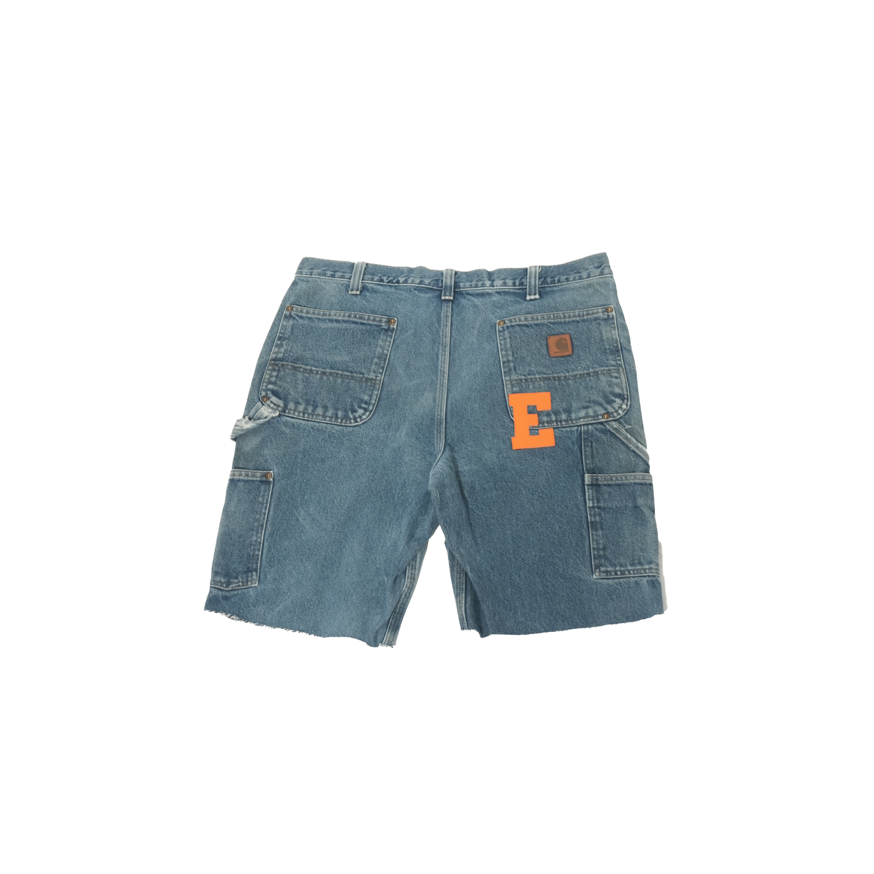 Orange & Blue Leather Letters Patched Shorts 36