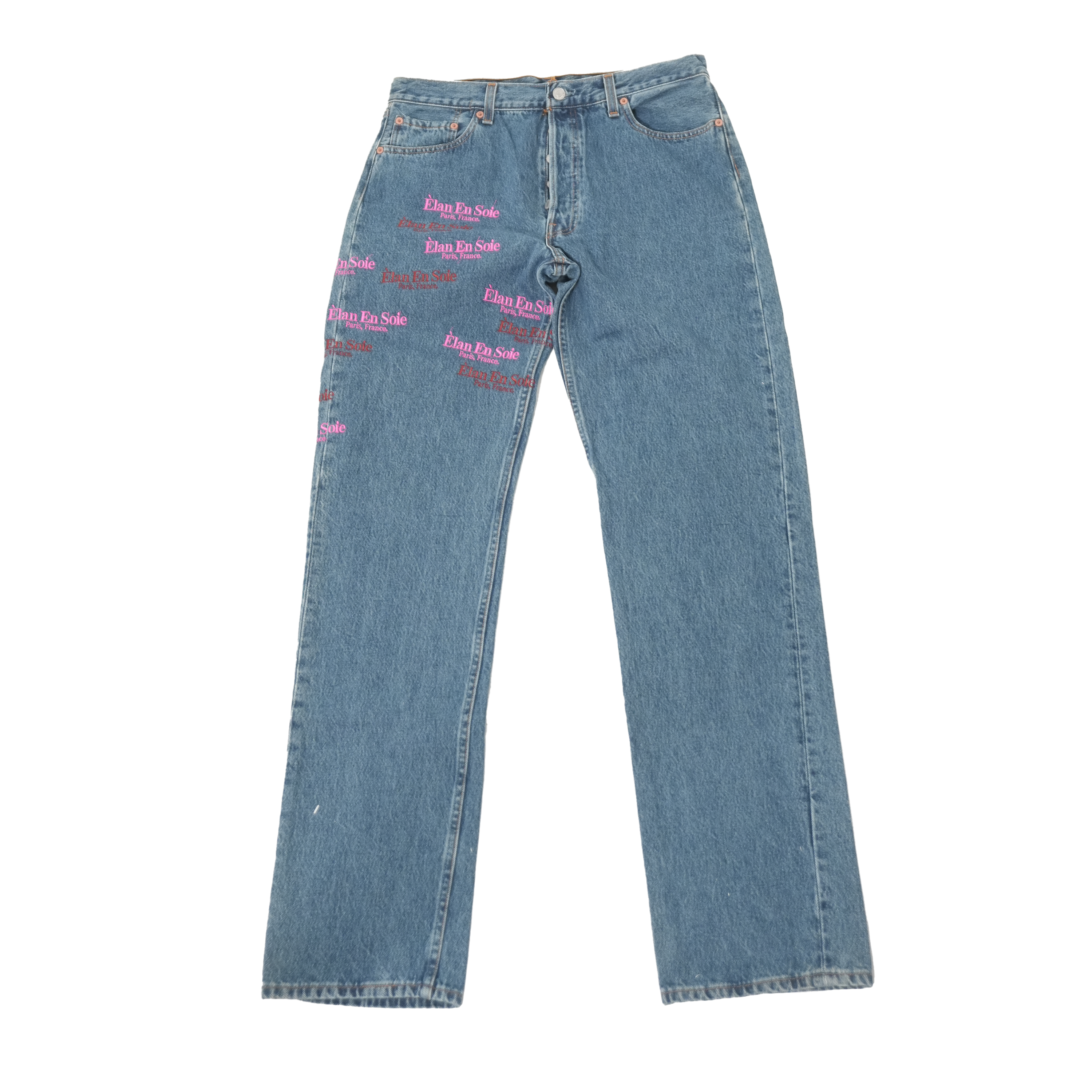 Pink & Red Embroidered Blue Jeans 35 x 36