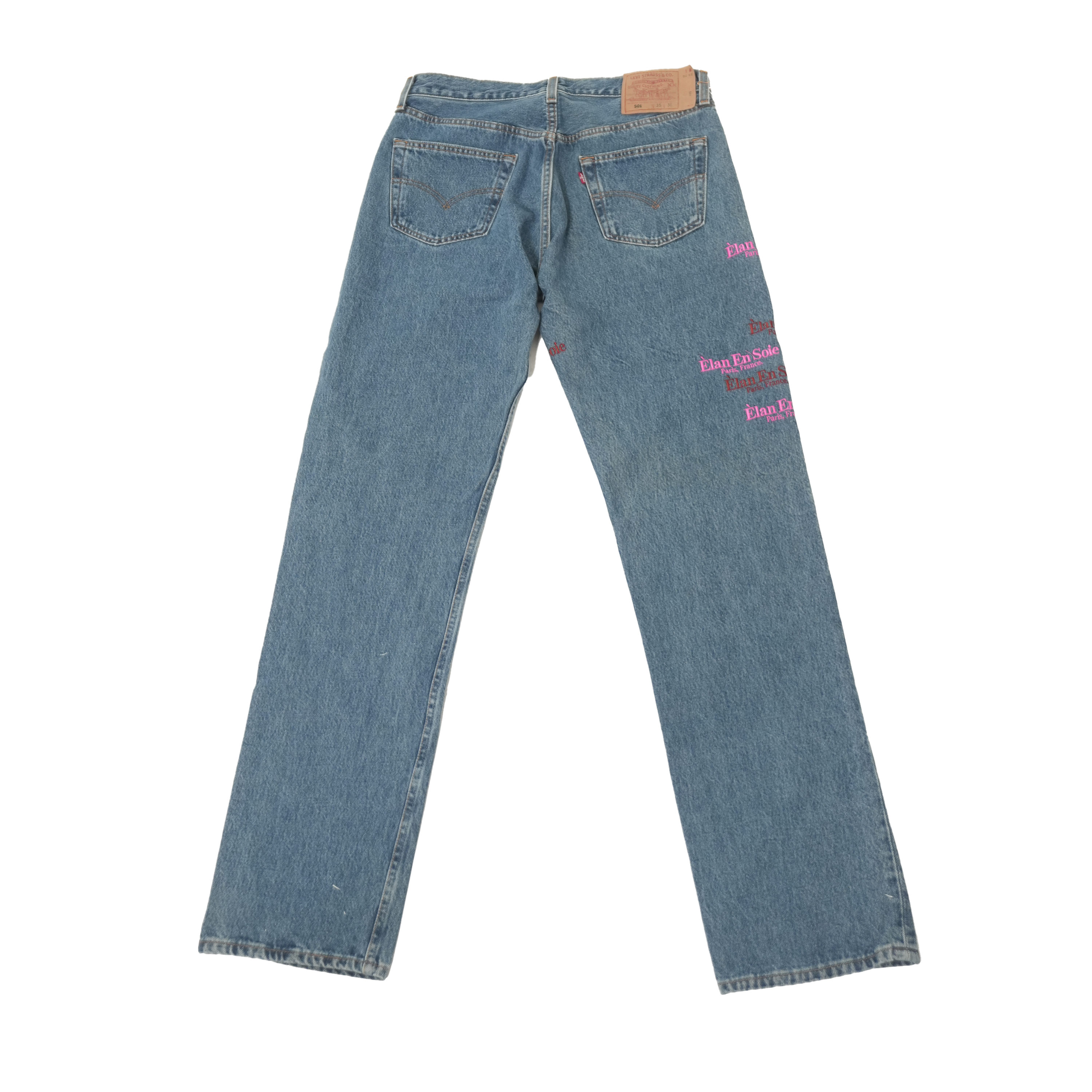 Pink & Red Embroidered Blue Jeans 35 x 36