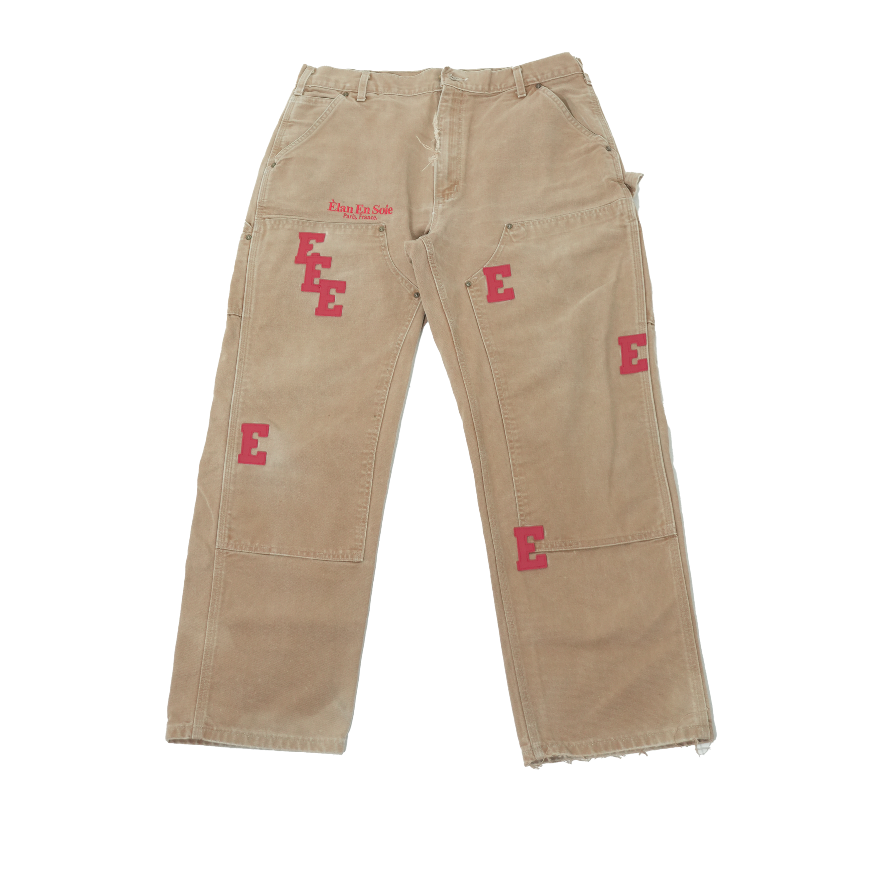 Red Leather Letters Khaki Jeans 36 x 30