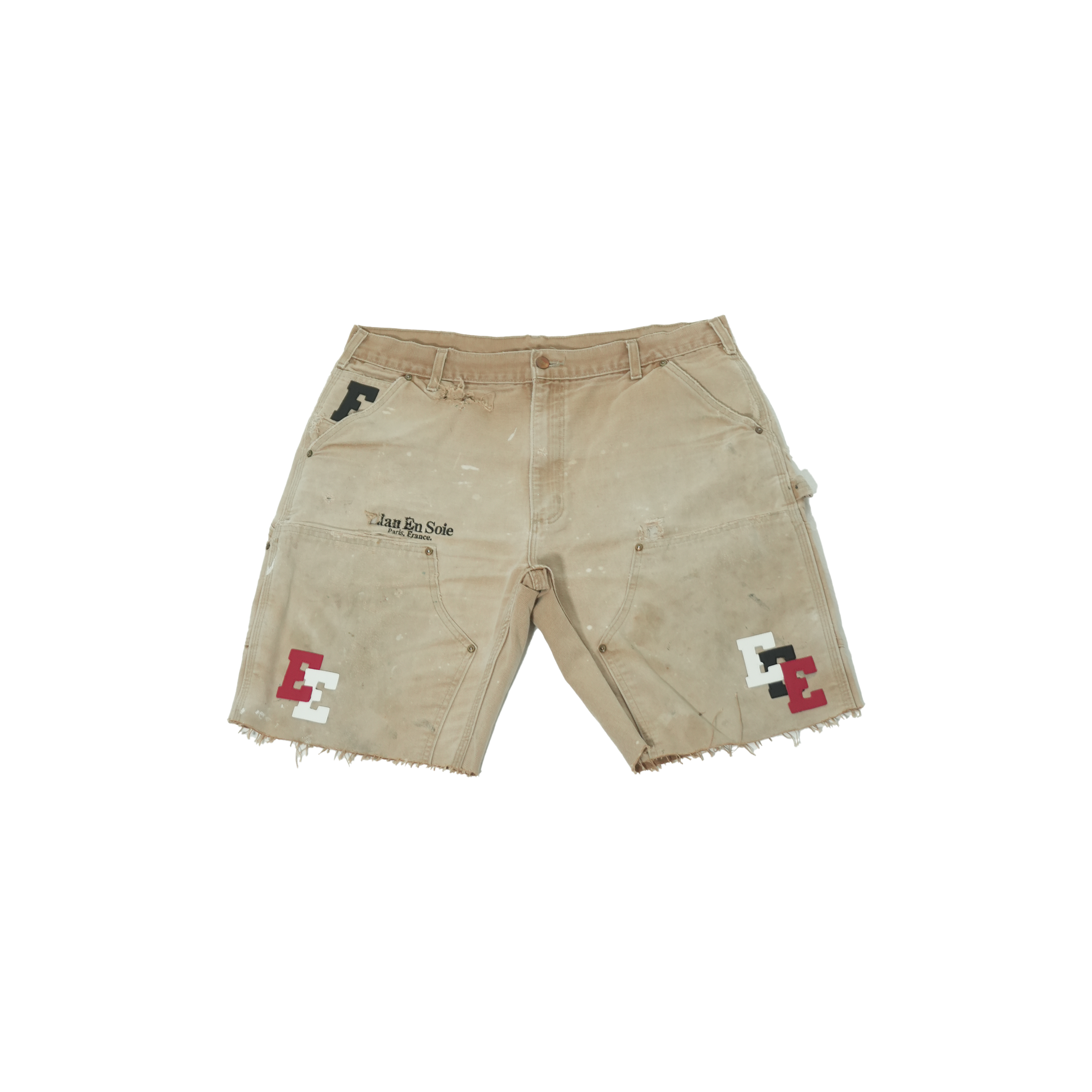 Red White & Black Leather Letters Khaki Shorts 38