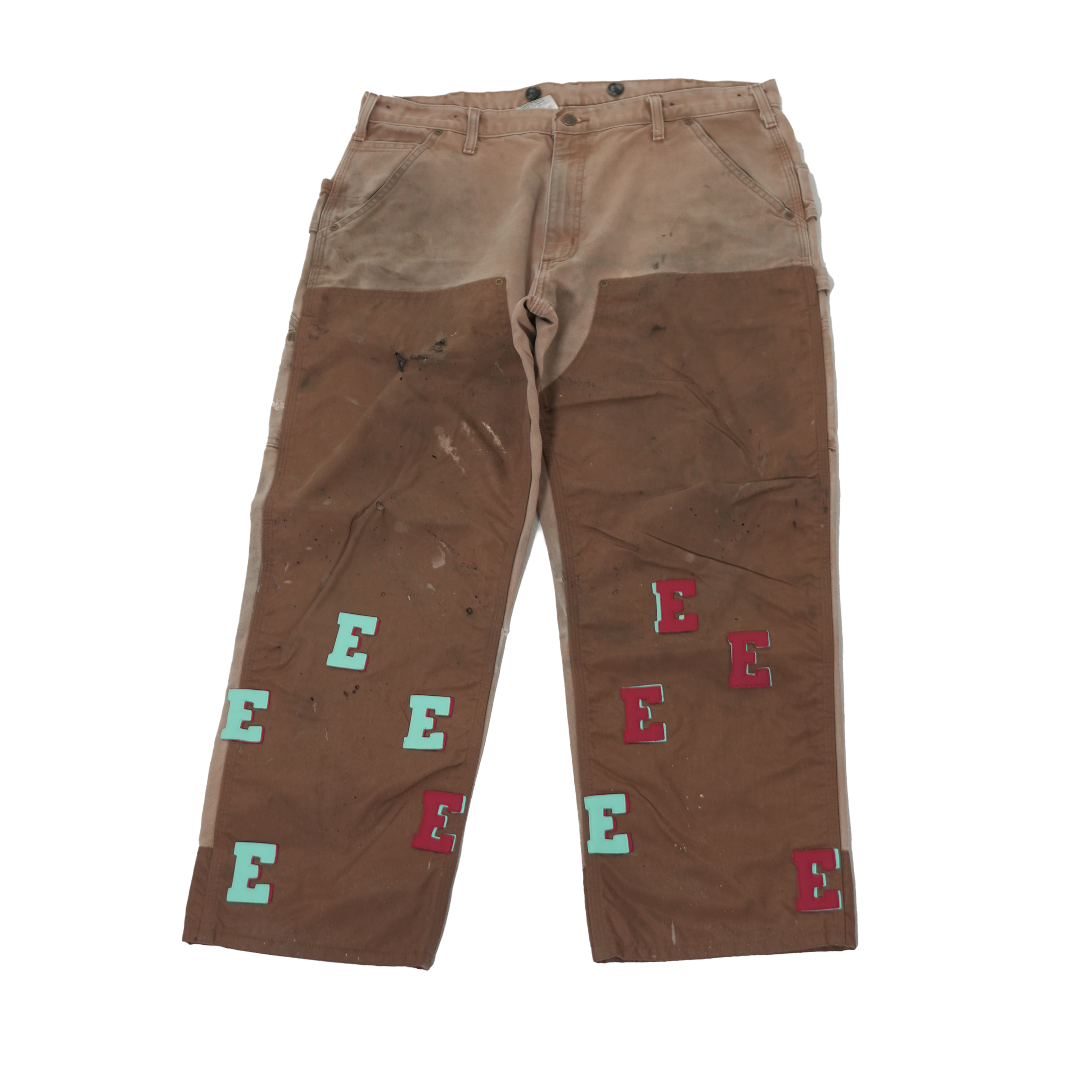 Teal and Red Double Leather Letters Khaki Pants 38 x 28