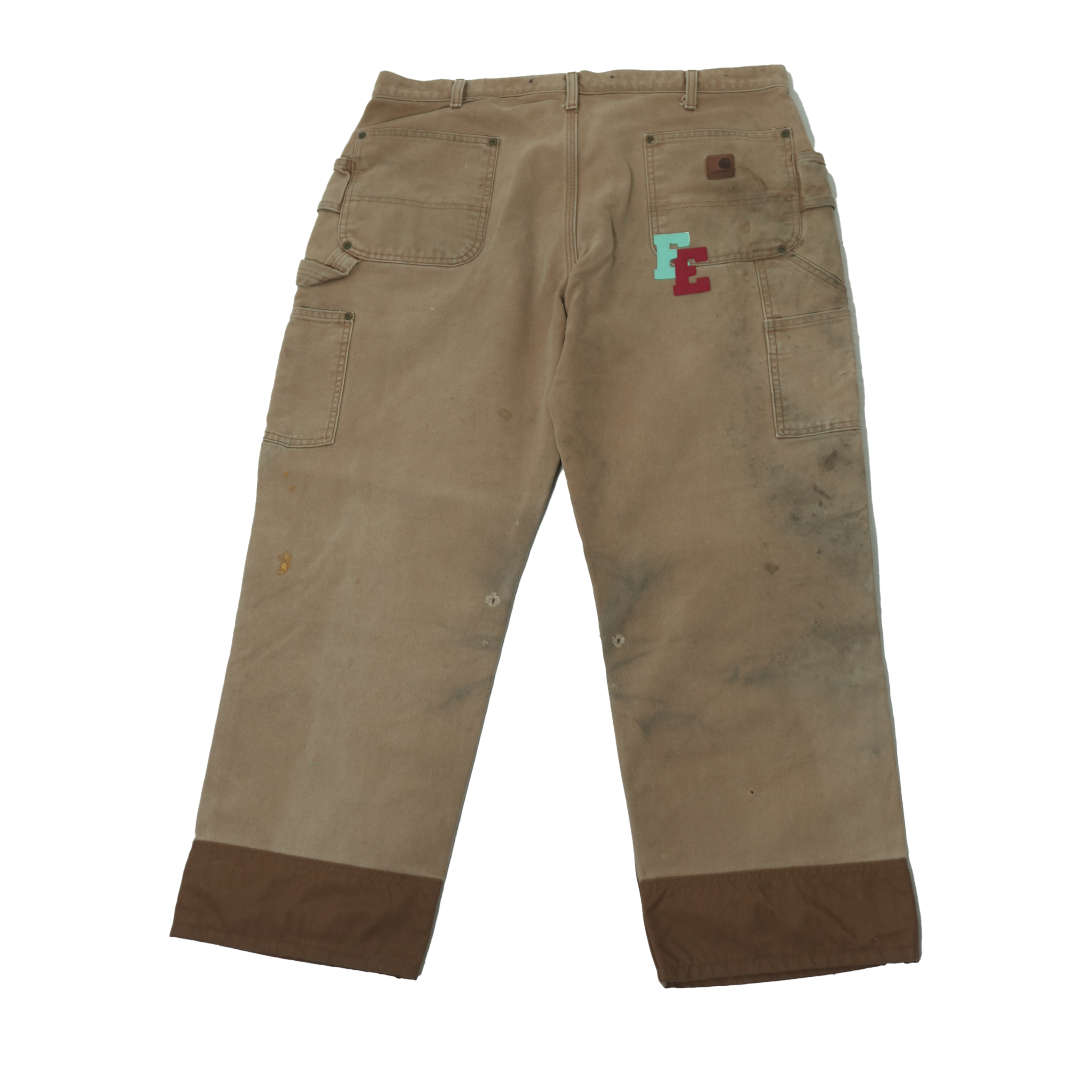 Teal and Red Double Leather Letters Khaki Pants 38 x 28