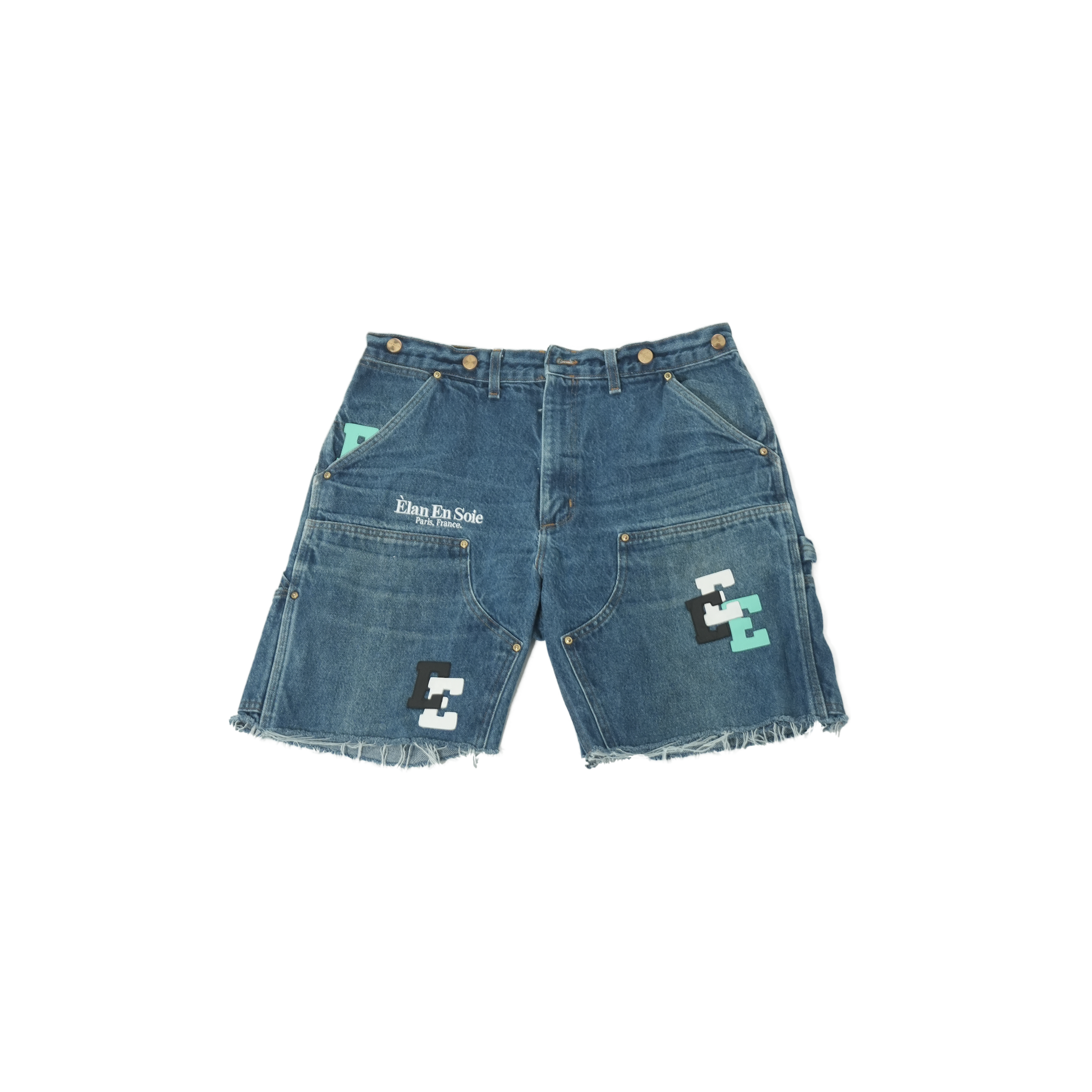Teal Black & White Jean Shorts 34