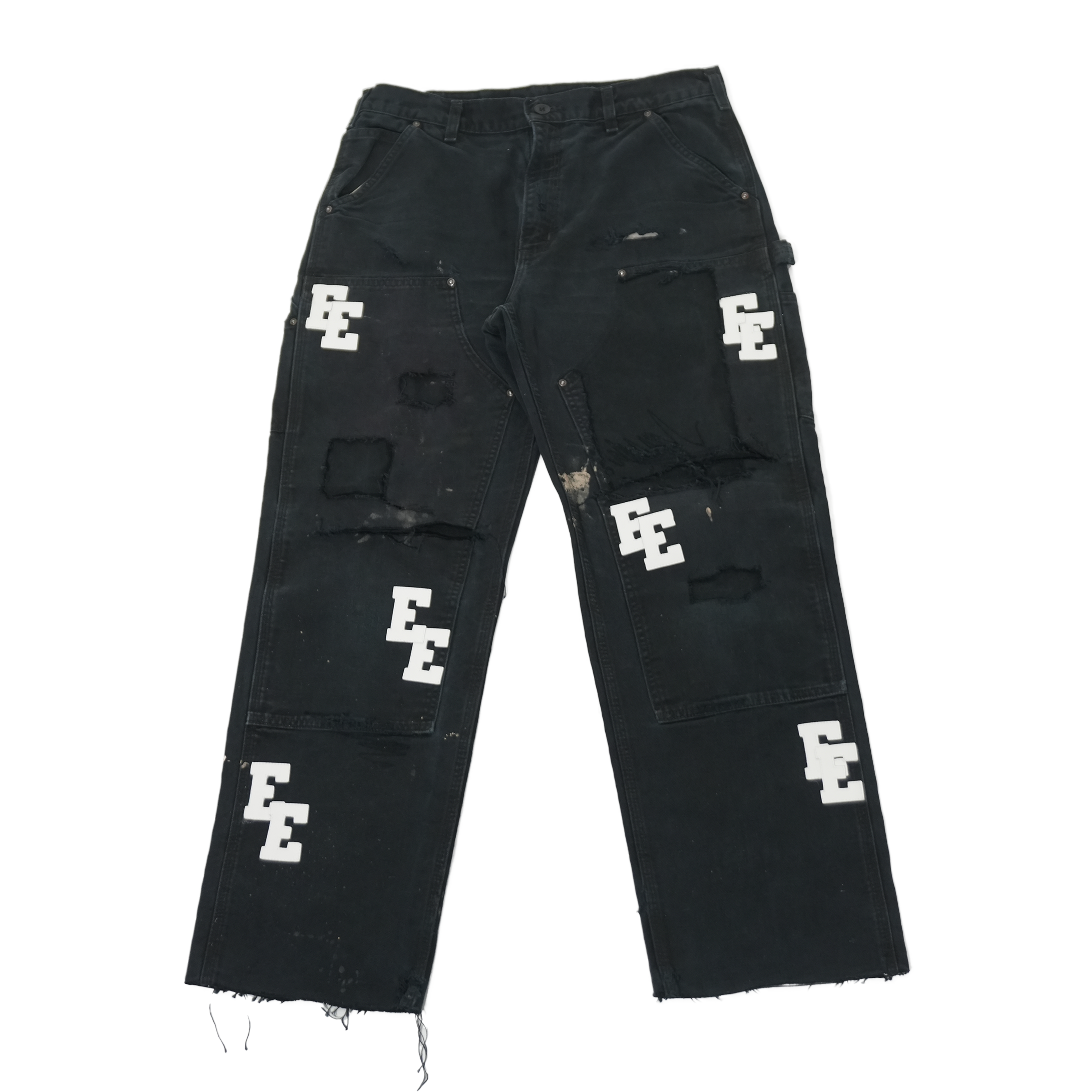 White Leather Letters Black Jeans 34 x 32