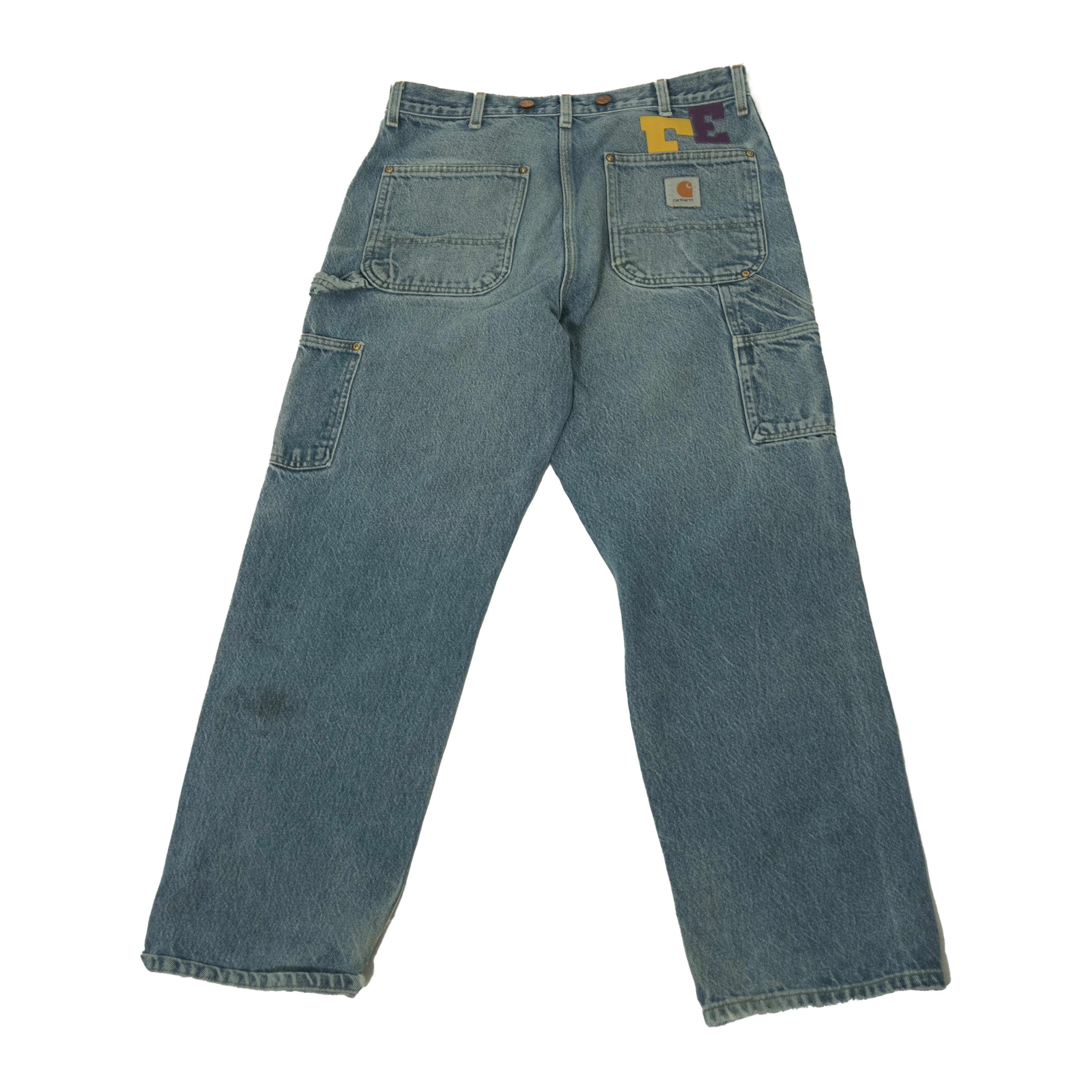 Yellow & Purple Leather Letters Dark Blue Jeans 32 x 32