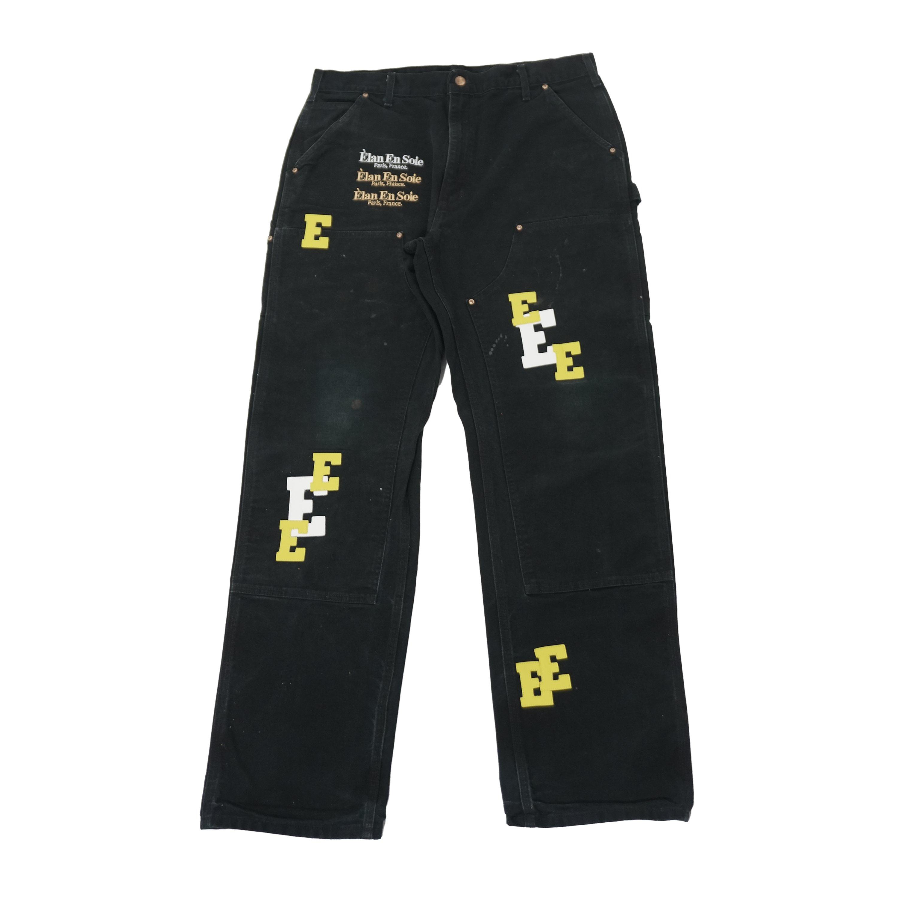 Yellow And White Leather Letter Black Jeans 36 x 24