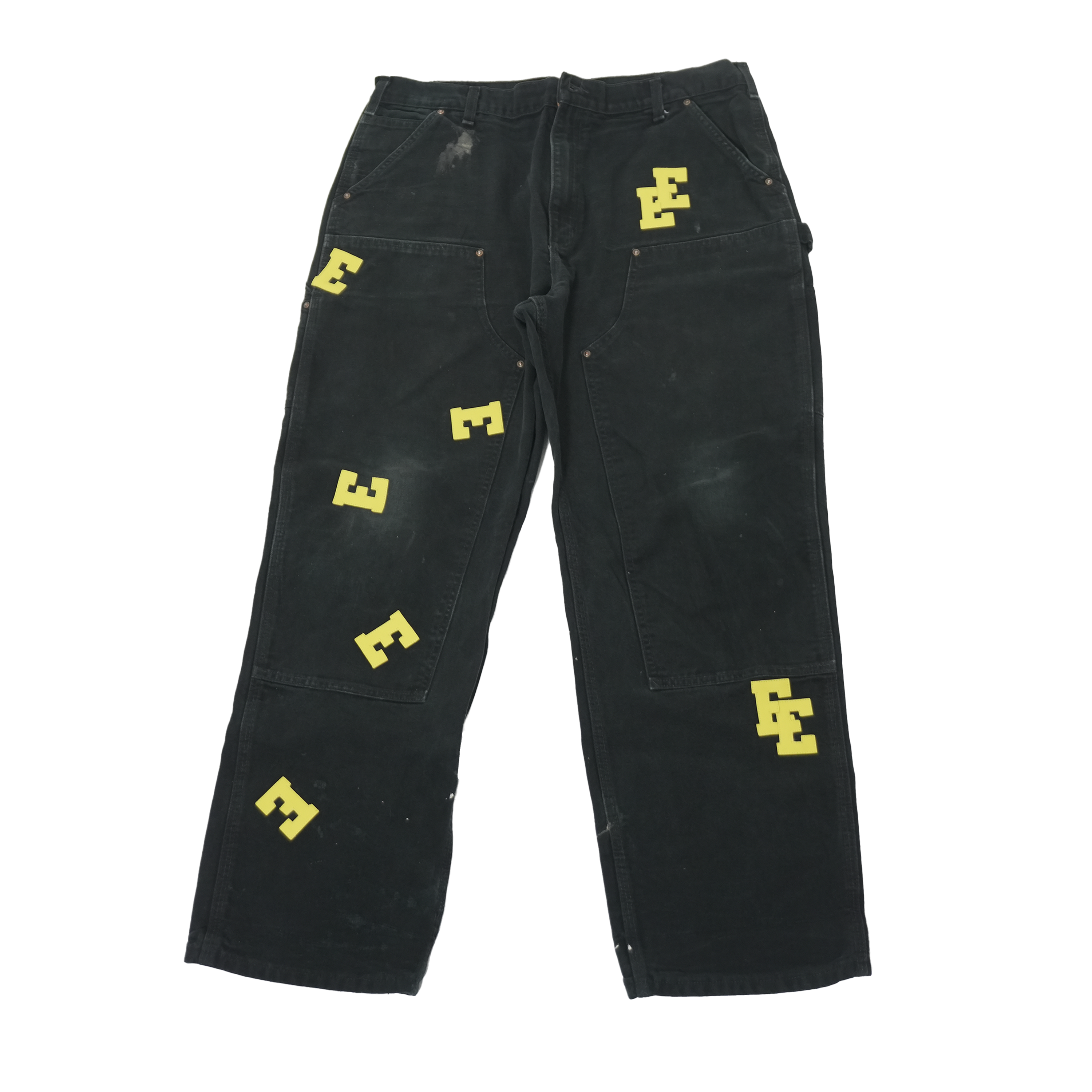 Yellow Leather Letters Black Jeans 38 x 32