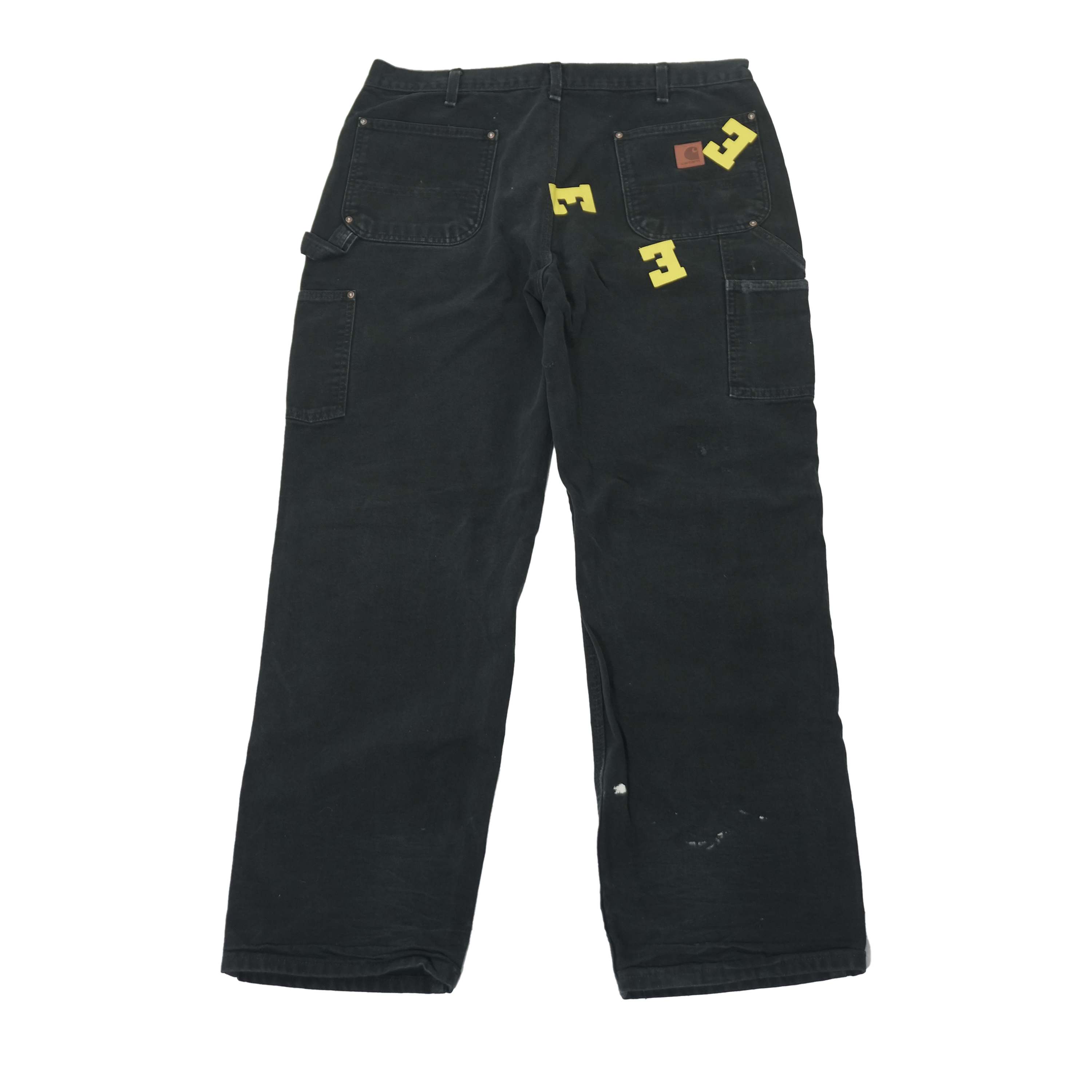 Yellow Leather Letters Black Jeans 38 x 32